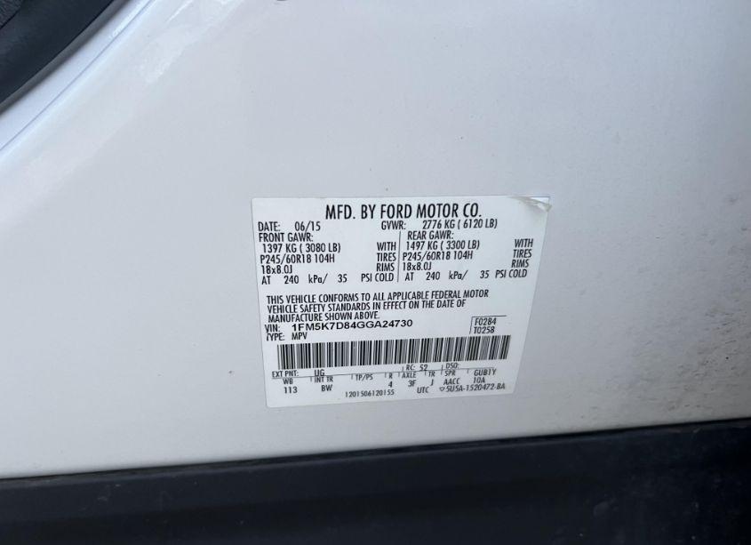 Photo 8 of 2016 Ford Explorer XLT (VIN 1FM5K7D84GGA24730)