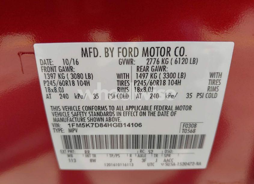 Photo 9 of 2017 Ford Explorer XLT (VIN 1FM5K7D84HGB14106)