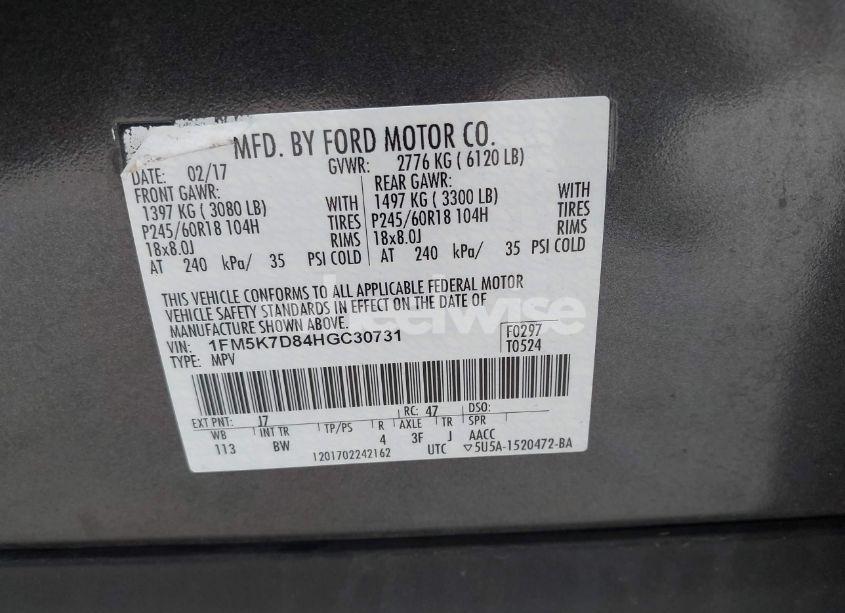 Photo 9 of 2017 Ford Explorer XLT (VIN 1FM5K7D84HGC30731)