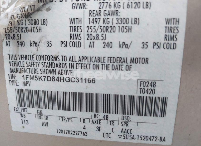 Photo 9 of 2017 Ford Explorer XLT (VIN 1FM5K7D84HGC31166)