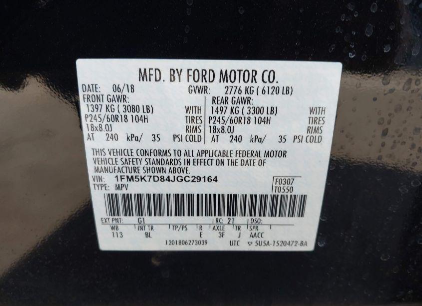 Photo 9 of 2018 Ford Explorer XLT (VIN 1FM5K7D84JGC29164)