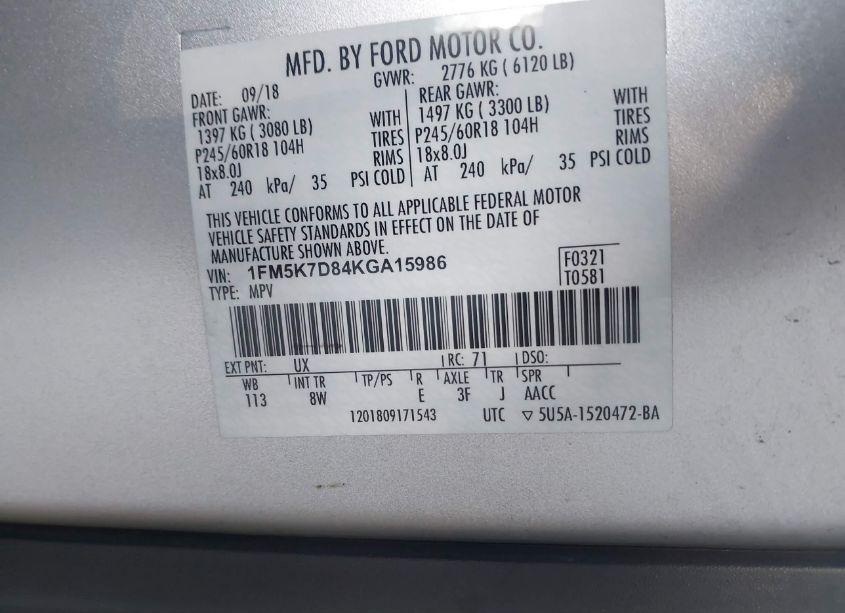 Photo 9 of 2019 Ford Explorer XLT (VIN 1FM5K7D84KGA15986)