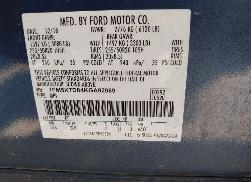 Photo 9 of 2019 Ford Explorer XLT (VIN 1FM5K7D84KGA92969)