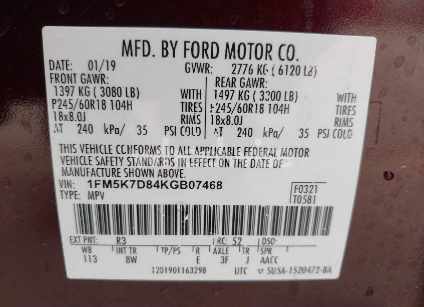 Photo 9 of 2019 Ford Explorer XLT (VIN 1FM5K7D84KGB07468)