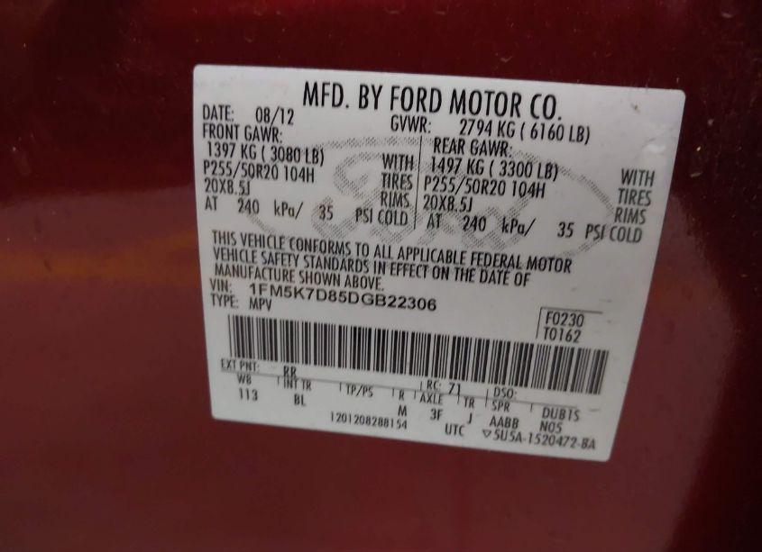 Photo 9 of 2013 Ford Explorer XLT (VIN 1FM5K7D85DGB22306)