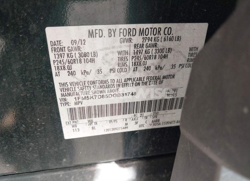 Photo 9 of 2013 Ford Explorer XLT (VIN 1FM5K7D85DGB31748)