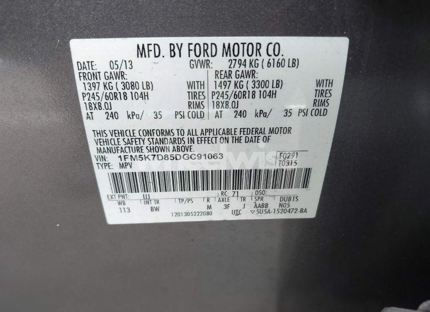 Photo 9 of 2013 Ford Explorer XLT (VIN 1FM5K7D85DGC91063)