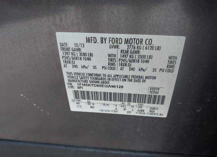 Photo 9 of 2014 Ford Explorer XLT (VIN 1FM5K7D85EGA96128)