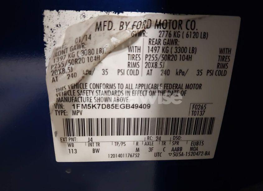 Photo 9 of 2014 Ford Explorer XLT (VIN 1FM5K7D85EGB49409)