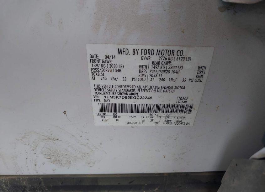 Photo 9 of 2014 Ford Explorer XLT (VIN 1FM5K7D85EGC22245)