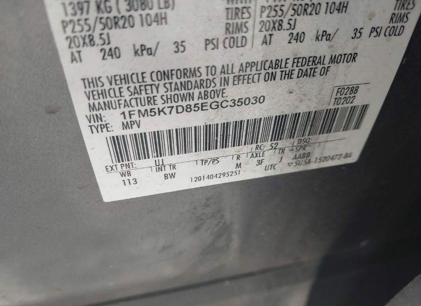 Photo 11 of 2014 Ford Explorer XLT (VIN 1FM5K7D85EGC35030)