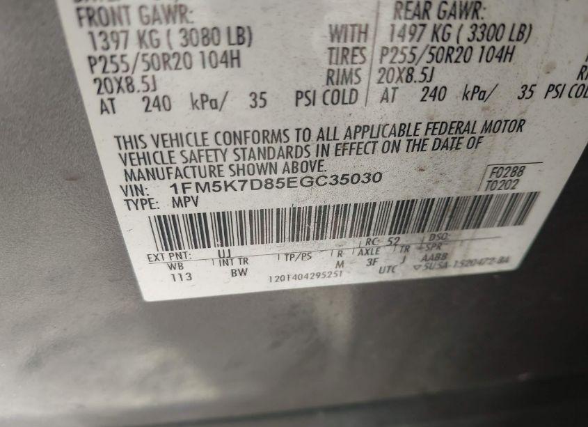 Photo 9 of 2014 Ford Explorer XLT (VIN 1FM5K7D85EGC35030)