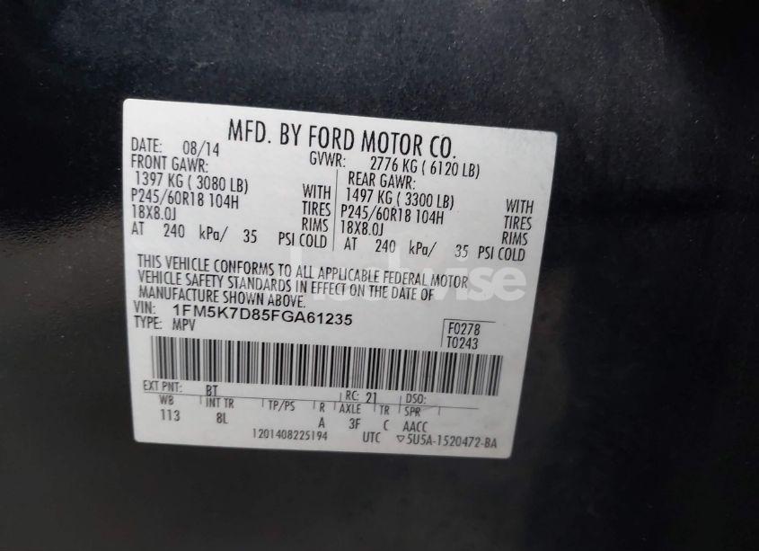 Photo 9 of 2015 Ford Explorer XLT (VIN 1FM5K7D85FGA61235)