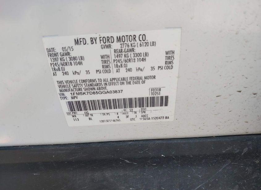 Photo 9 of 2016 Ford Explorer XLT (VIN 1FM5K7D85GGA03837)