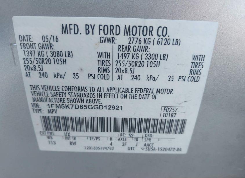 Photo 9 of 2016 Ford Explorer XLT (VIN 1FM5K7D85GGD12921)