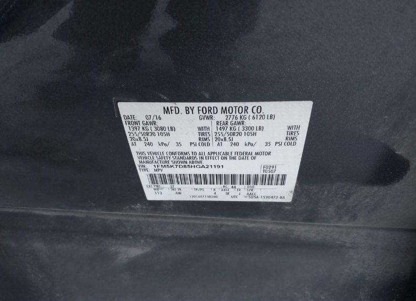 Photo 9 of 2017 Ford Explorer XLT (VIN 1FM5K7D85HGA21191)