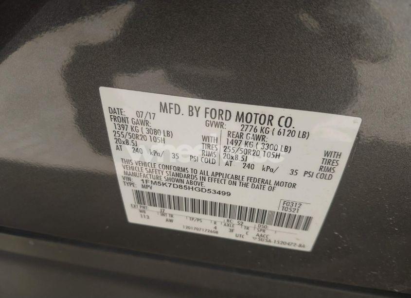 Photo 9 of 2017 Ford Explorer XLT (VIN 1FM5K7D85HGD53499)