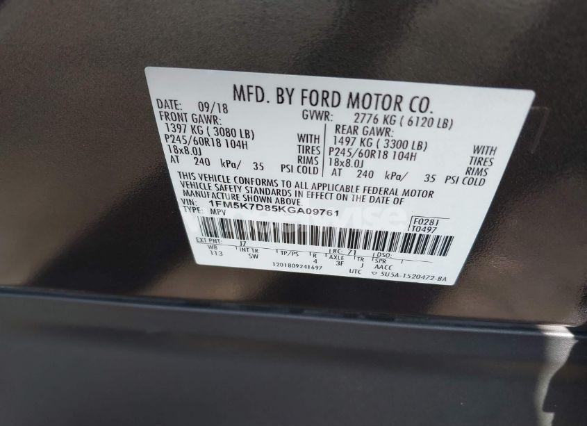 Photo 9 of 2019 Ford Explorer XLT (VIN 1FM5K7D85KGA09761)