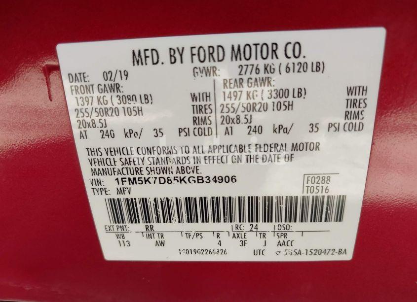 Photo 9 of 2019 Ford Explorer XLT (VIN 1FM5K7D85KGB34906)