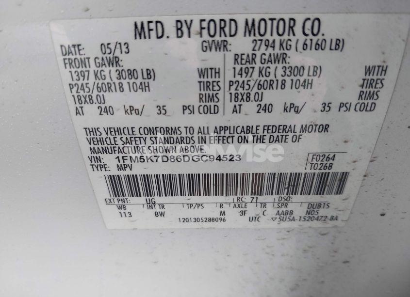 Photo 9 of 2013 Ford Explorer XLT (VIN 1FM5K7D86DGC94523)