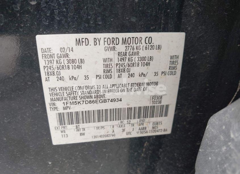 Photo 9 of 2014 Ford Explorer XLT (VIN 1FM5K7D86EGB74934)