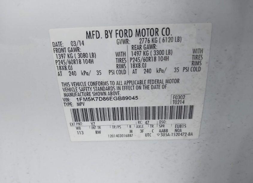 Photo 9 of 2014 Ford Explorer XLT (VIN 1FM5K7D86EGB89045)