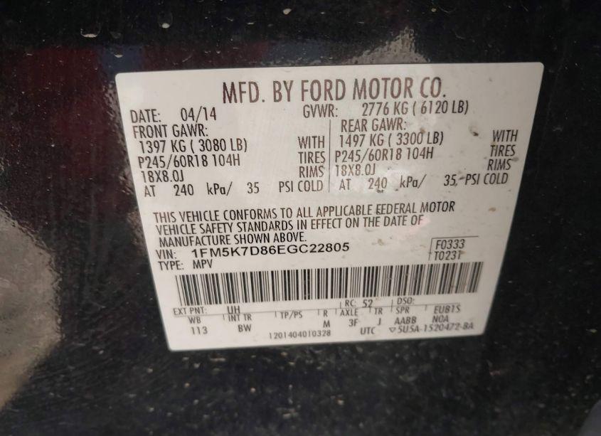 Photo 9 of 2014 Ford Explorer XLT (VIN 1FM5K7D86EGC22805)