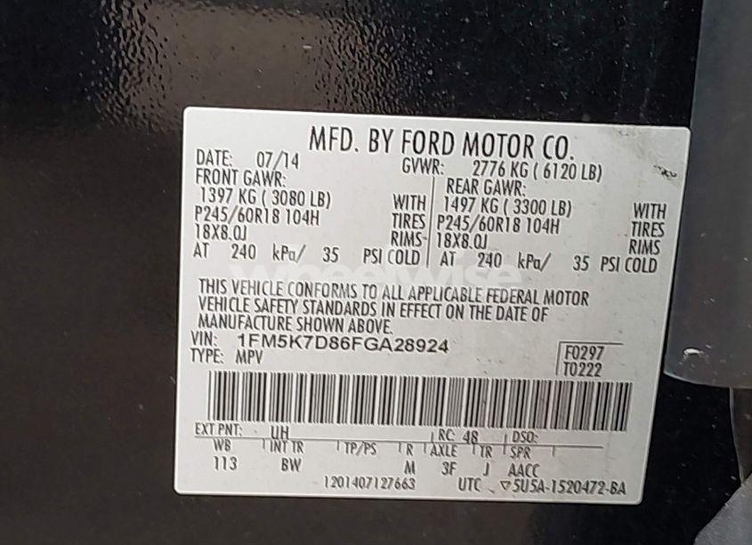 Photo 9 of 2015 Ford Explorer XLT (VIN 1FM5K7D86FGA28924)