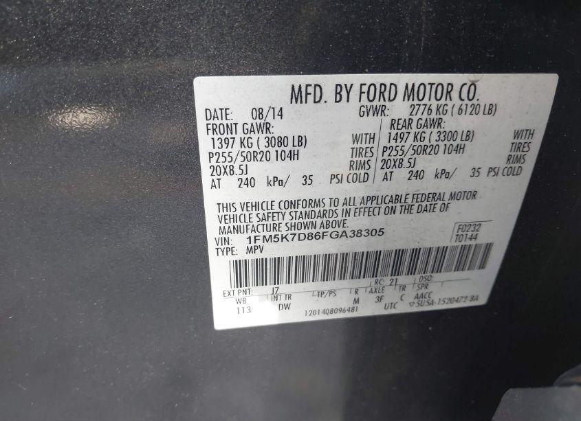 Photo 9 of 2015 Ford Explorer XLT (VIN 1FM5K7D86FGA38305)