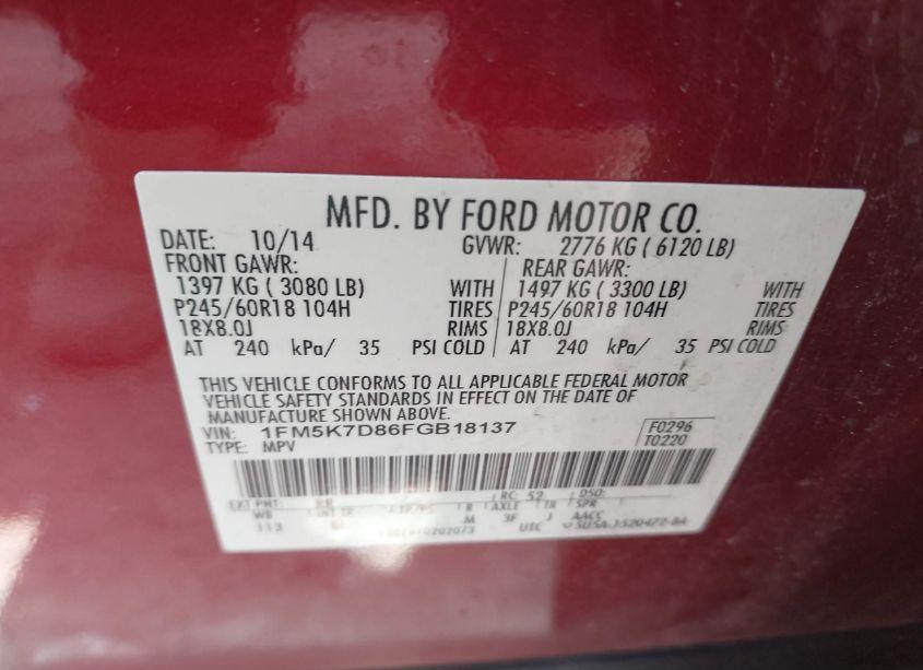Photo 9 of 2015 Ford Explorer XLT (VIN 1FM5K7D86FGB18137)