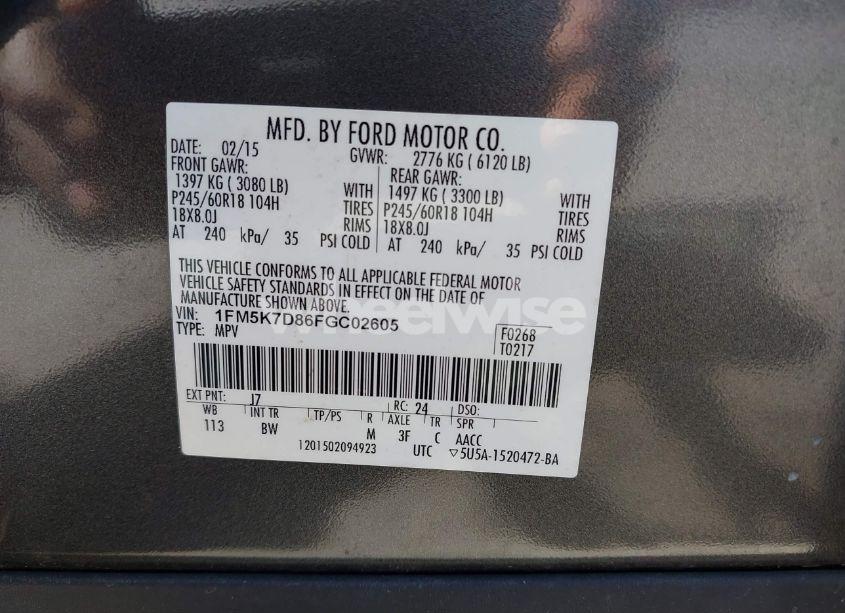 Photo 9 of 2015 Ford Explorer XLT (VIN 1FM5K7D86FGC02605)