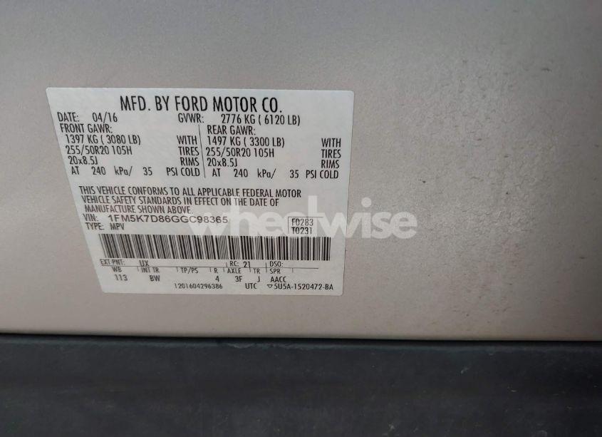 Photo 9 of 2016 Ford Explorer XLT (VIN 1FM5K7D86GGC98365)