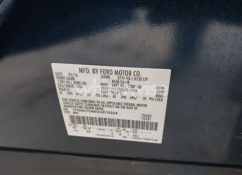 Photo 9 of 2016 Ford Explorer XLT (VIN 1FM5K7D86GGD10224)