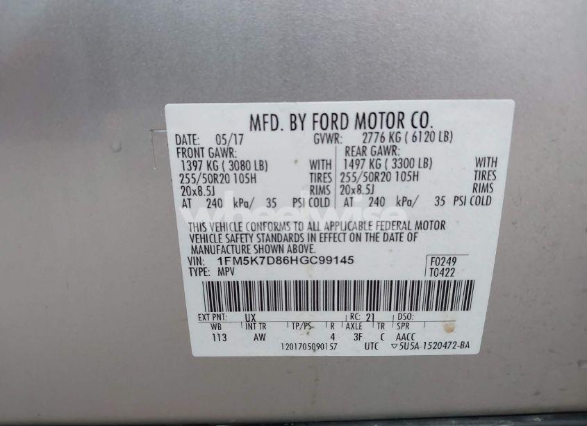 Photo 9 of 2017 Ford Explorer XLT (VIN 1FM5K7D86HGC99145)