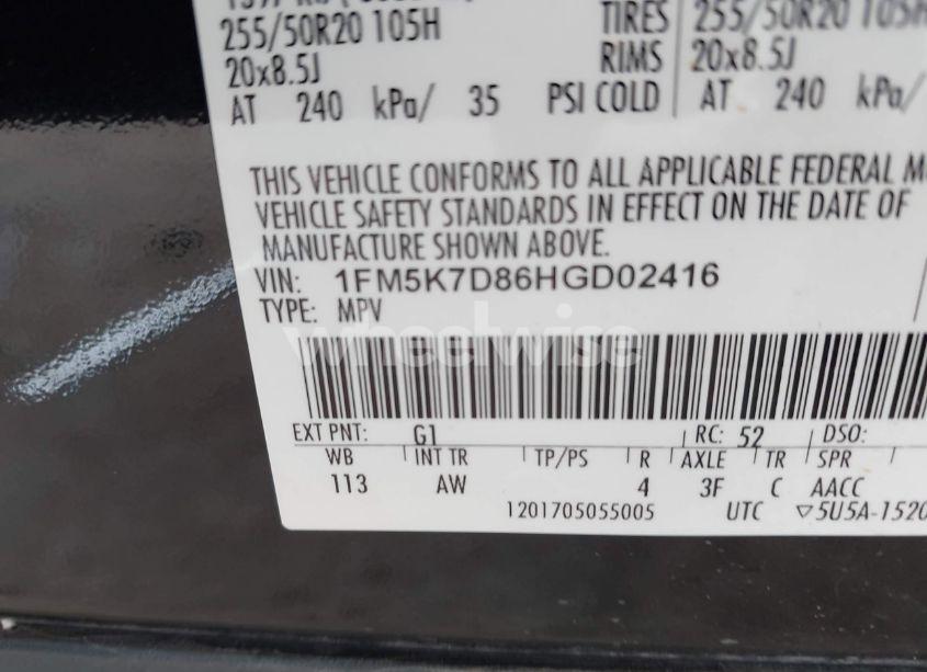 Photo 9 of 2017 Ford Explorer XLT (VIN 1FM5K7D86HGD02416)