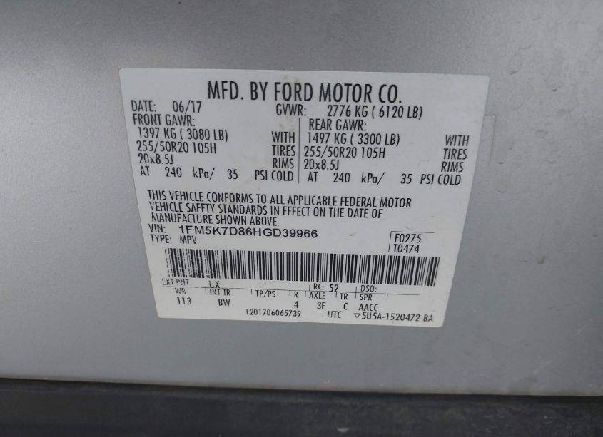 Photo 9 of 2017 Ford Explorer XLT (VIN 1FM5K7D86HGD39966)