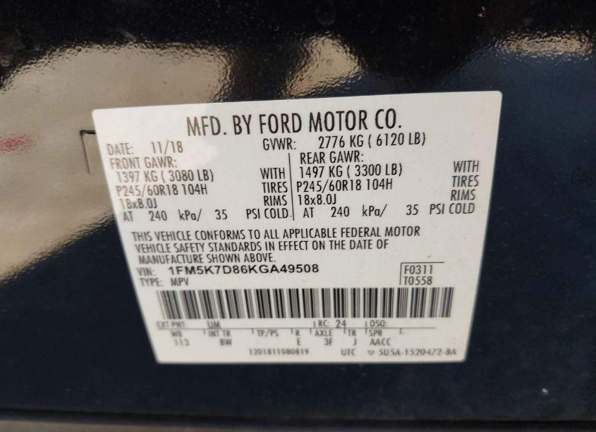 Photo 9 of 2019 Ford Explorer XLT (VIN 1FM5K7D86KGA49508)