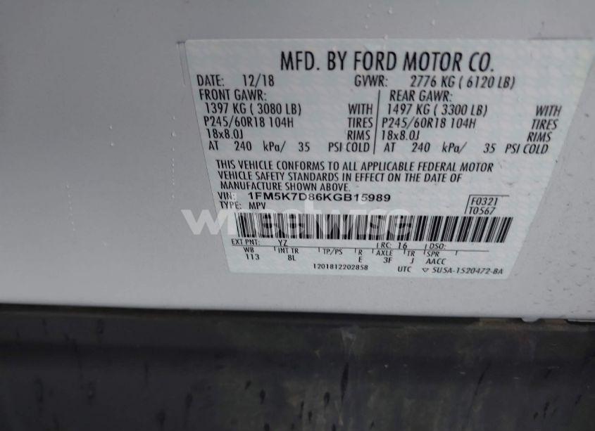 Photo 9 of 2019 Ford Explorer XLT (VIN 1FM5K7D86KGB15989)