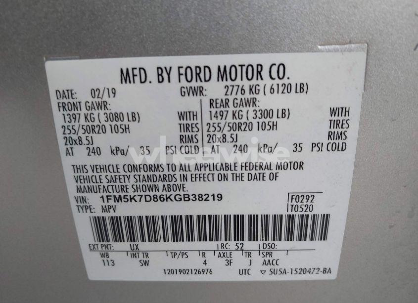 Photo 9 of 2019 Ford Explorer XLT (VIN 1FM5K7D86KGB38219)