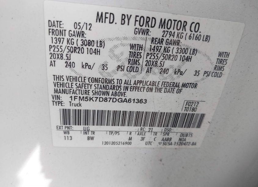 Photo 9 of 2013 Ford Explorer XLT (VIN 1FM5K7D87DGA61363)