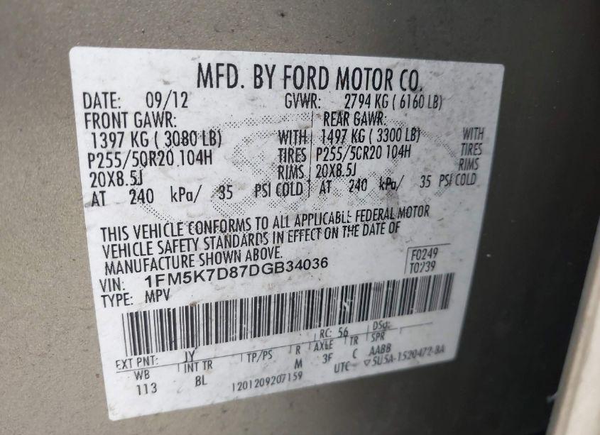 Photo 9 of 2013 Ford Explorer XLT (VIN 1FM5K7D87DGB34036)