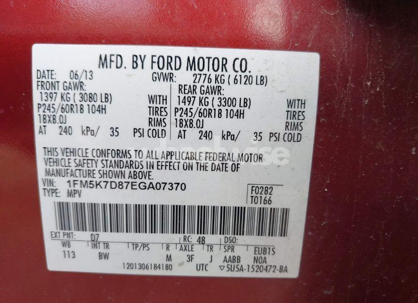 Photo 9 of 2014 Ford Explorer XLT (VIN 1FM5K7D87EGA07370)