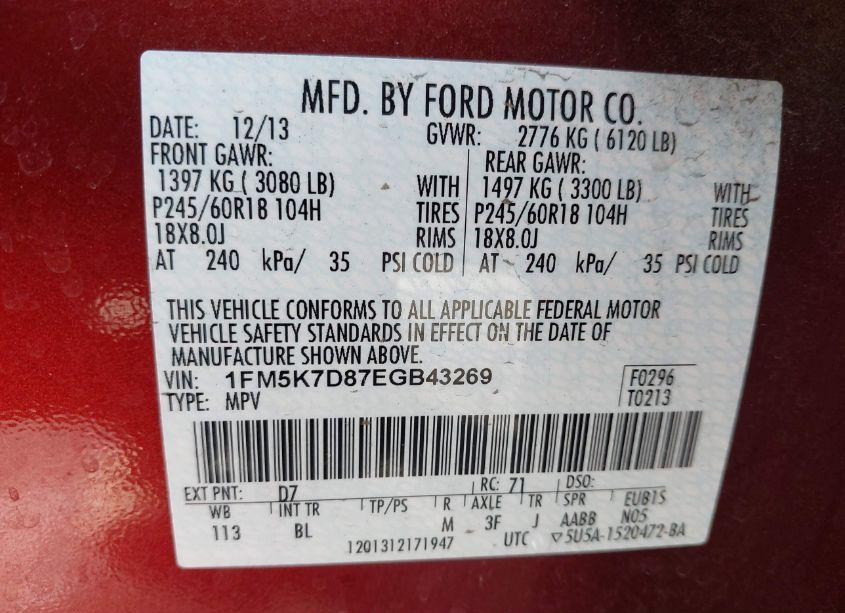 Photo 9 of 2014 Ford Explorer XLT (VIN 1FM5K7D87EGB43269)