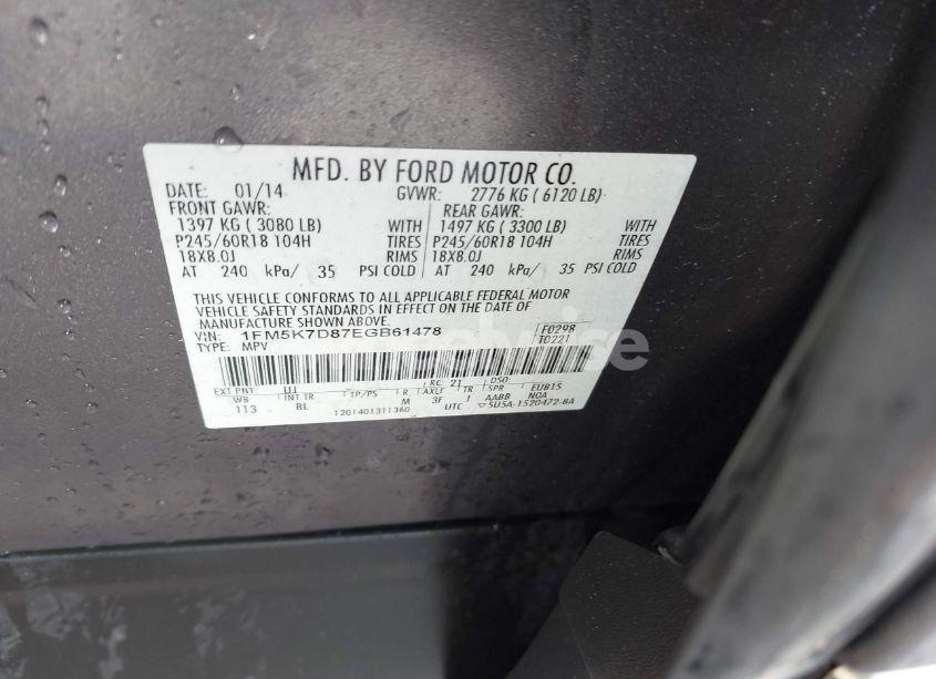 Photo 9 of 2014 Ford Explorer XLT (VIN 1FM5K7D87EGB61478)