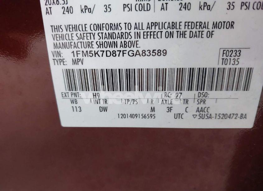 Photo 9 of 2015 Ford Explorer XLT (VIN 1FM5K7D87FGA83589)