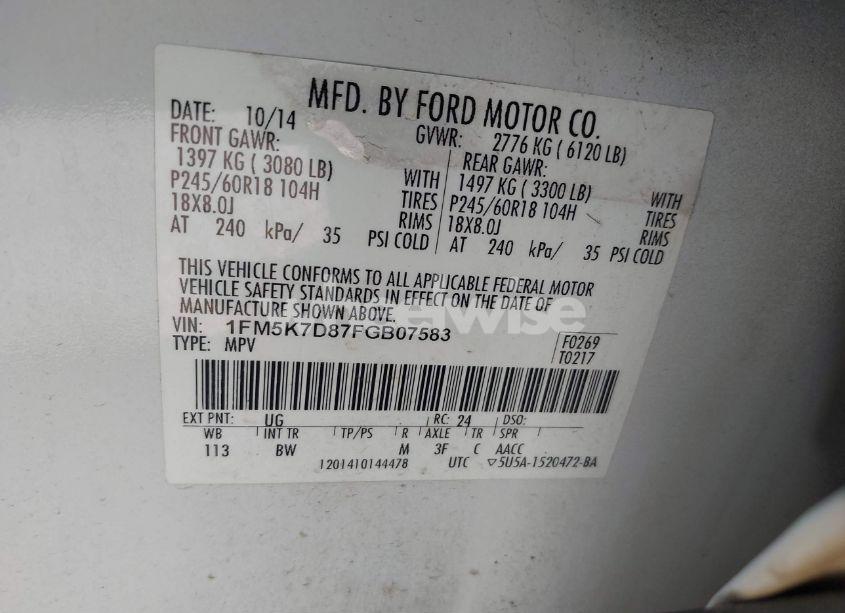 Photo 9 of 2015 Ford Explorer XLT (VIN 1FM5K7D87FGB07583)