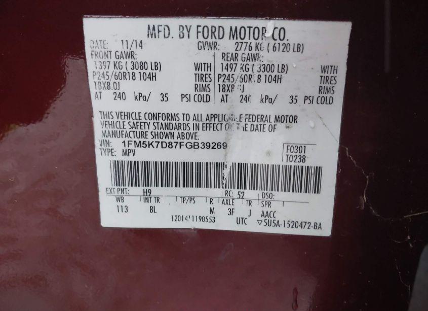 Photo 9 of 2015 Ford Explorer XLT (VIN 1FM5K7D87FGB39269)