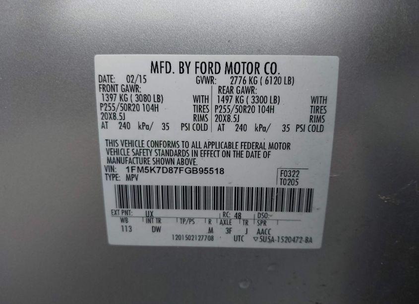 Photo 9 of 2015 Ford Explorer XLT (VIN 1FM5K7D87FGB95518)