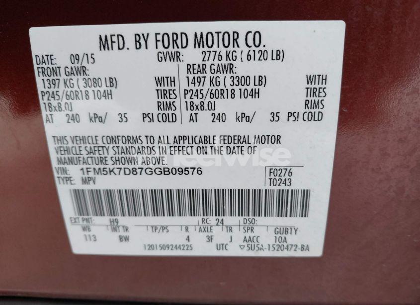 Photo 9 of 2016 Ford Explorer XLT (VIN 1FM5K7D87GGB09576)