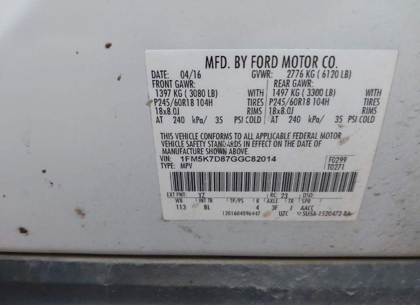 Photo 9 of 2016 Ford Explorer XLT (VIN 1FM5K7D87GGC82014)